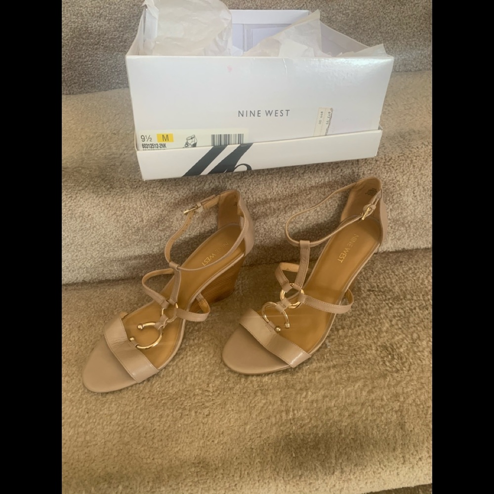 Taupe Nine West Mirabilis Wedge Sandals